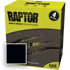 Raptor Bedliner er kanskje markedets mest kjente bedliner - altså plan-beskyttelse på norsk.<br><br>Dette er 2-komponent ekstremt kraftig maling som både kan rulles og sprayes på. Denne flasken påføres enklest ved å bruke en sprøyte-pistol som monteres på skruåpningen. Dersom du skal lakkere over Raptor Bedliner må dette gjøres vått i vått.<br><br><strong>Påføringstips:</strong> Avstand til overflaten avgjøres av trykket i kompressoren, med avstanden justerer du glans og struktur. Prøv deg frem på et sted som ikke er synlig. Raptor Bedliner kan tynnes med universal tynner (maks 20%) til bruk i vanlig lakksprøyte for finere strukur.<br><br><strong>Dosering:</strong> Ett 4-liters kit er beregnet til å dekke 12 kvm. (eks. et pick-up plan) NB! Bruk doseringsbeger for rett mengde herder til alle flaskene.<br><br><strong>Farge:</strong> SORT