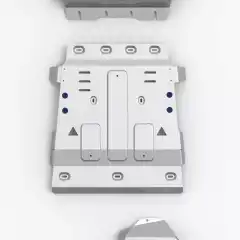 Med skliplate og understells-beskyttelse fra Rival 4x4 Accessories er du trygg på at undersiden av bilen er beskyttet mot det meste.<br><br>Elementene er laget av 6 mm tykke aluminiumsplater som er forsterket med utpressende vulker. I tillegg er det lufte- og drenerings hull så man får vekk uønsket skit som kan legge seg over platene etter turen uti terrenget.<br><br>Dette er andre del som beskytter girkasse og transferkasse