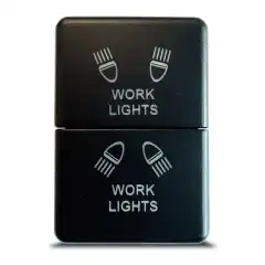 Bryter som passer inn i original utsparingene i dashbordet.<br><strong>(Toyota Hilux fra 2016 og nyere. Toyota Land Cruiser fra 2013 og nyere)</strong><br><br>Teksten lyser blått på bilens parklys, når bryteren er aktivert lyser symbolet hvitt.<br><ul class="dashed"><br> 	<li>Dobbeltfunksjonsbryter</li><br> 	<li>LED belysning</li><br> 	<li>Passer til biler med plusstyring</li><br> 	<li>Koblingstykke bak (150mm)</li><br> 	<li>3 Amp @ 12 V</li><br></ul><br>Bryteren må kobles med relé da det har en maks belastning på 3 Amp