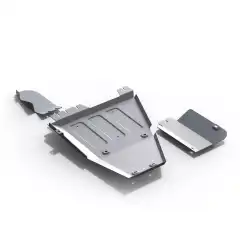 Med skliplate og understells-beskyttelse fra Rival 4×4 Accessories er du trygg på at undersiden av bilen er beskyttet mot det meste. Dette er det du trenger for å beskytte motor under bilen.<br><br>Elementene er laget av 6 mm tykke aluminiumsplater som er forsterket med utpressende vulker. I tillegg er det lufte- og drenerings hull så man får vekk uønsket skit som kan legge seg over platene etter turen uti terrenget.<br><br>Denne delen beskytter fordelingskasse.